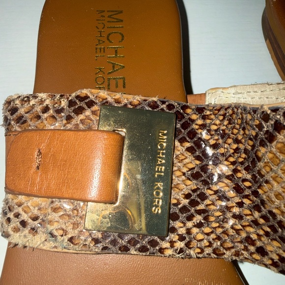 Michael Kors Tan Snake Print Sandals - Picture 2 of 5